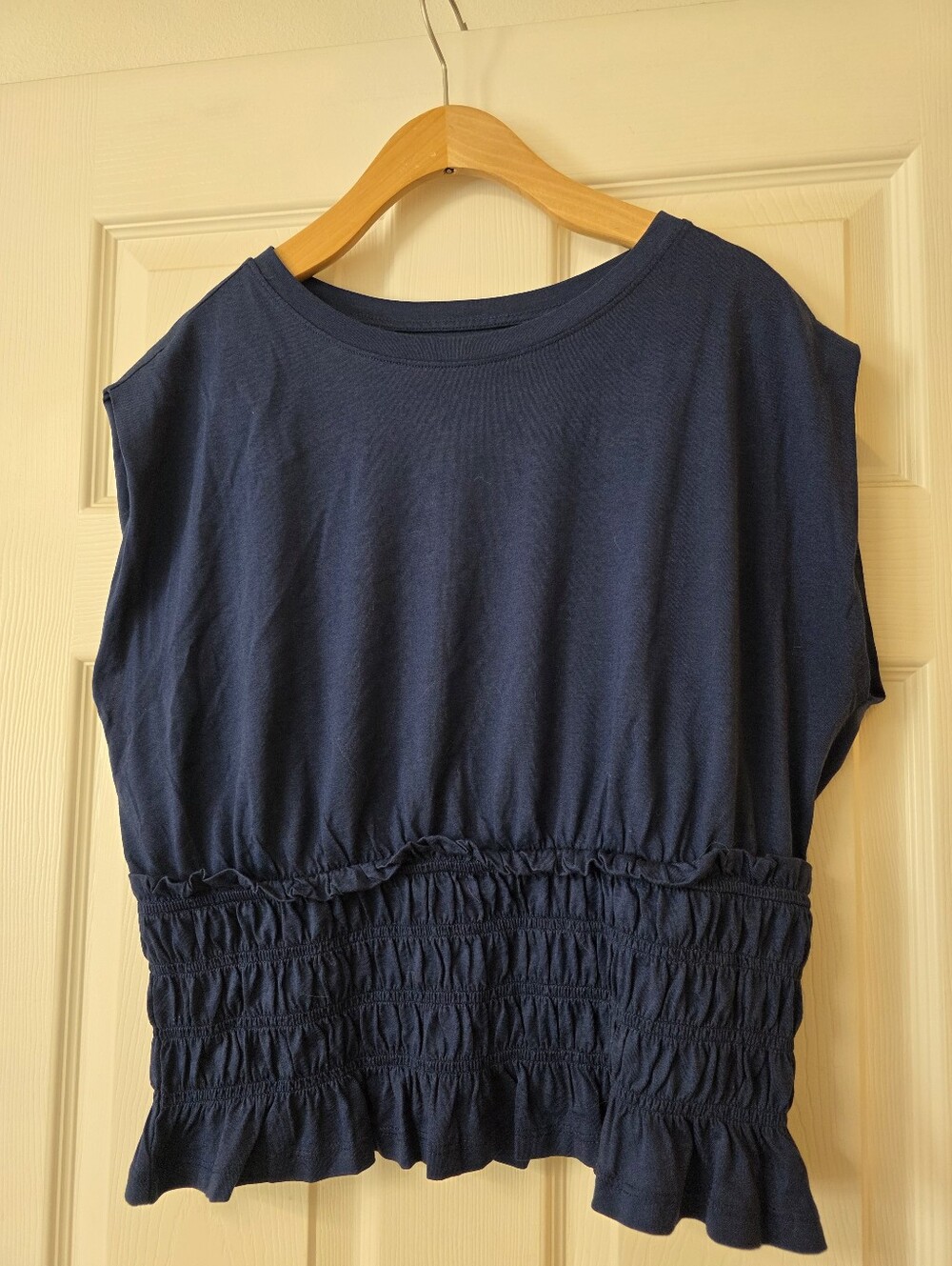 LOFT Navy Smocked Waist Sleeveless Top